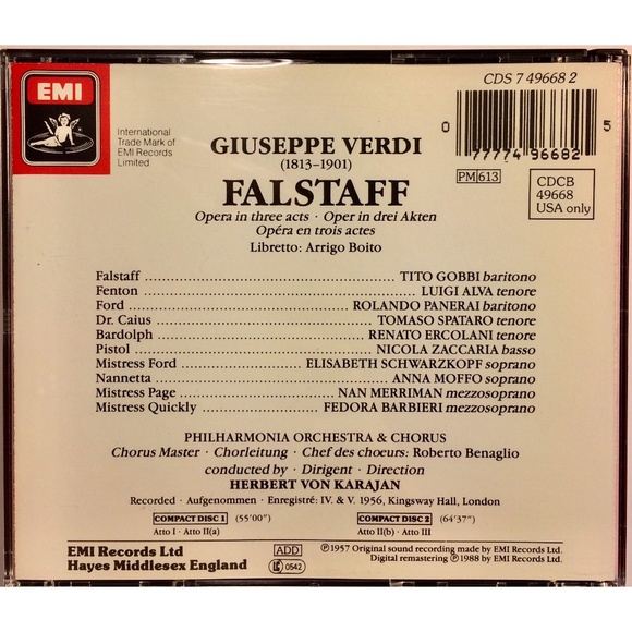 🦋 Verdi: Falstaff CD Opera 1988 EMI Music Classical 077774966825 IMPORT England - Picture 4 of 7